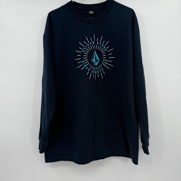 Volcom T Shirt Men XL Blue Long Sleeve Crew Neck Skate Cotton Logo Graphic - Picture 1 of 8